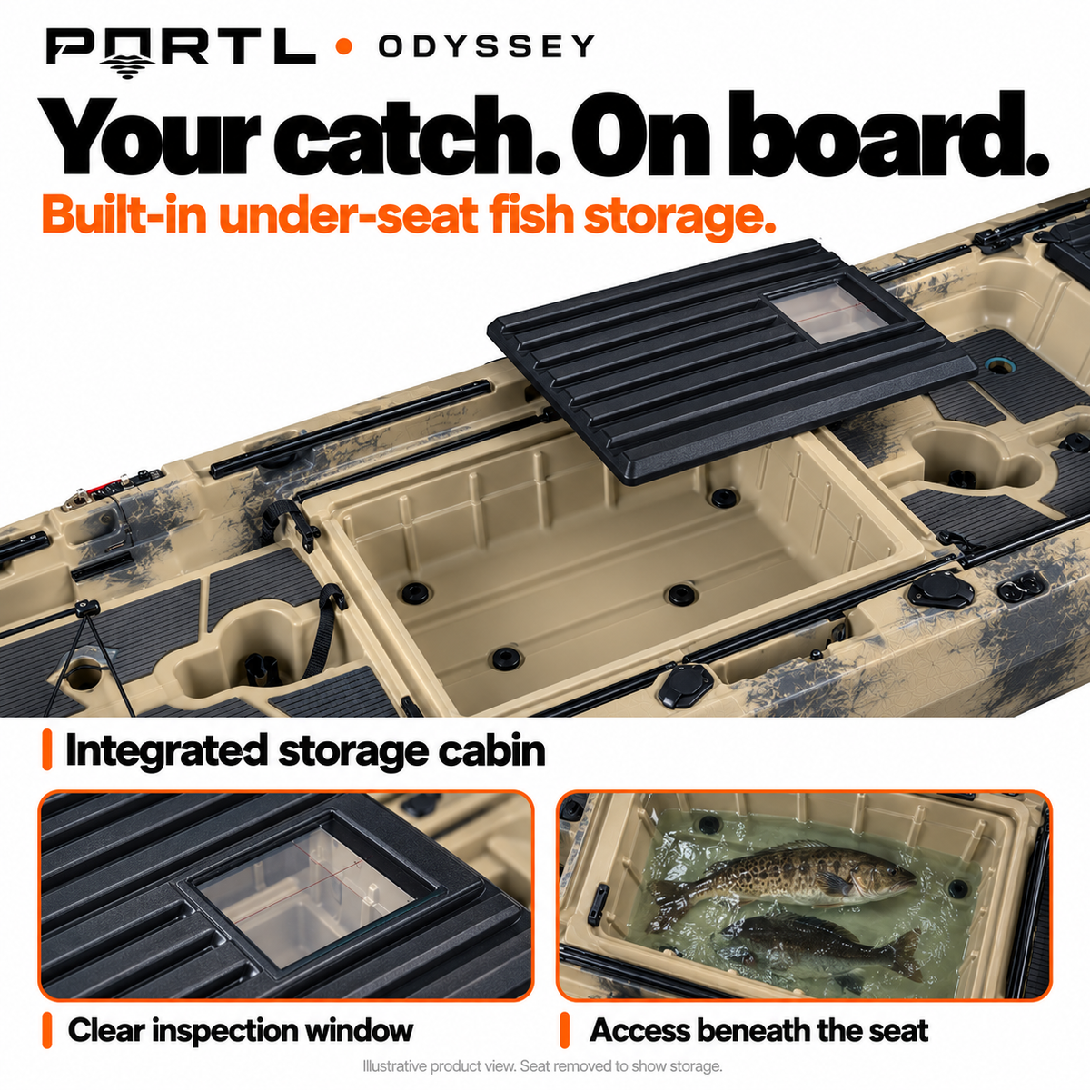 Odyssey under-seat fish storage cabin detail