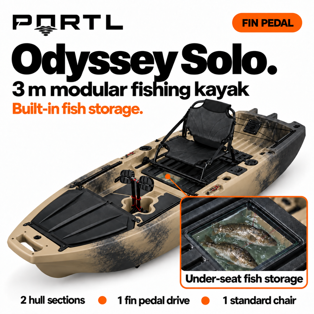 Odyssey Solo fin pedal hero with under-seat fish storage