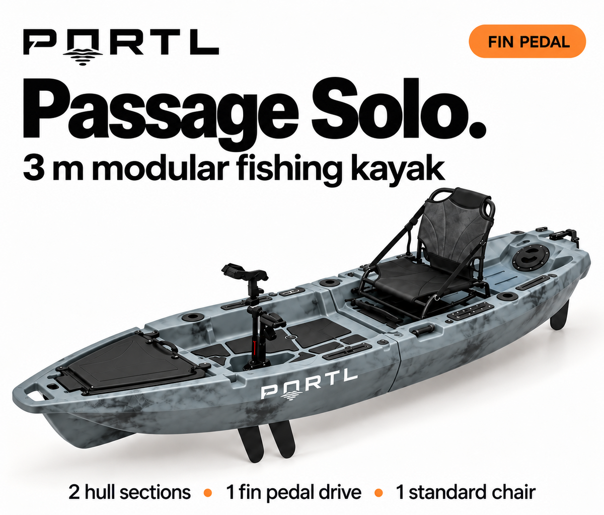 PORTL Passage Solo 3 m modular fishing kayak with fin pedal drive
