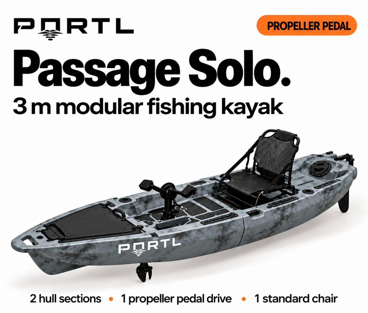 PORTL Passage Solo 3 m modular fishing kayak with propeller pedal drive